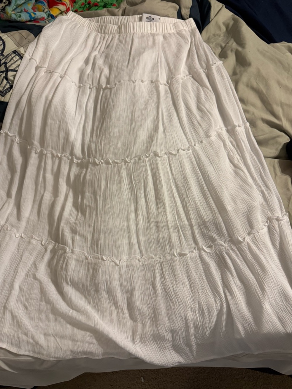 Hollister White Tiered Maxi Skirt with Elastic Waistband